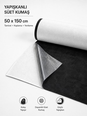Plush Studio İstanbul Plush Studio Yapışkanlı Süet Kadife Kumaş  Siyah 50 x 150 cm Iz Yapmaz Kadife Kumaş, Ev Tekstili