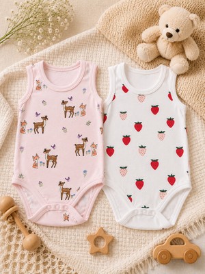 Bulut Anne ve Çocuk Askılı Çıtçıtlı Body %100 Pamuklu 1. Kalite Kumaş 2'li Paket Renkli Desenli 1-3 Yaş Kız/ Erkek/ Unısex