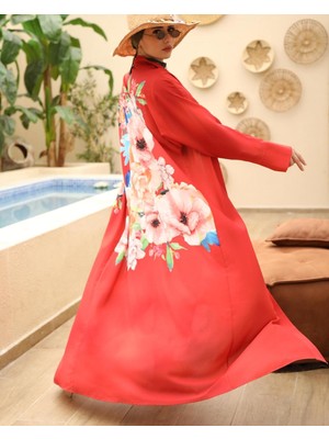 NS Tasarım Çiçekli Pano Desen Kimono