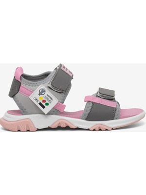 Tonny Black Çocuk Unisex Gri Pembe Rahat Kalıp Kaymaz Taban Çift Cırtlı Sandalet