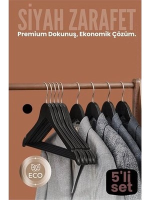 MiraLive 5'li Lüks Siyah Elbise Ceket Askısı - Ergonomik & Kaymaz Plastik Askı Seti -  Ahşap Görünüml