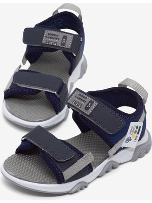 Tonny Black Çocuk Unisex Lacivert Saks Gri Rahat Kalıp Kaymaz Taban Çift Cırtlı Sandalet