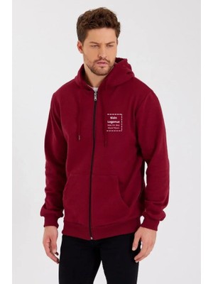 Deluxe Takı ve Giyim Unisex Tam Fermuarlı Kapşonlu özel Tasarım Sweatshirt - Bordo