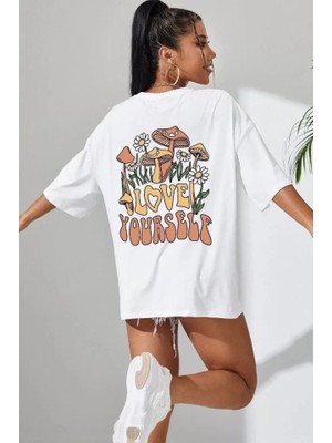 Deluxe Takı ve Giyim Unisex Baskılı Oversize T-Shirt - Beyaz
