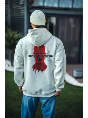 Deluxe Takı ve Giyim Üç Iplik Kapşonlu Baskılı Oversize Sweatshirt- Beyaz