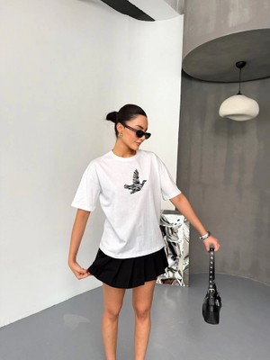 Deluxe Takı ve Giyim Kısa Kol Baskılı T-Shirt - Beyaz