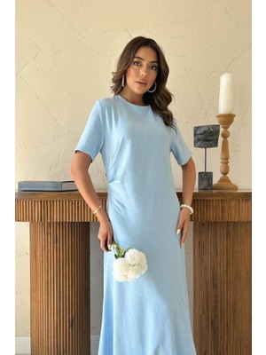Deluxe Takı ve Giyim Bebe Mavi Pileli Bisiklet Yaka Elbise