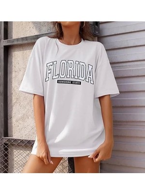 Deluxe Takı ve Giyim Bisiklet Yaka Baskılı T-Shirt - Beyaz