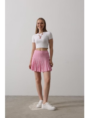 Deluxe Takı ve Giyim Beli Lastikli Mini Etek - Pembe