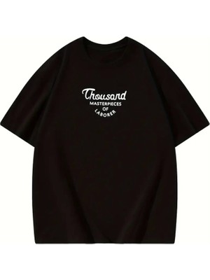 Deluxe Takı ve Giyim Thousand Baskılı Oversize Bisiklet Yaka T-Shirt - Siyah