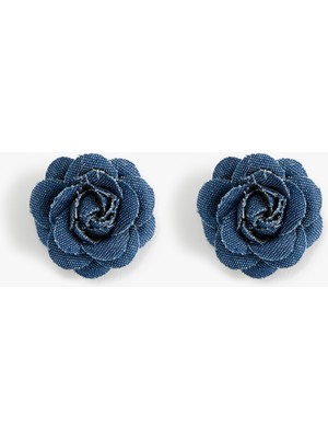 Koton Gül Küpe Denim Kumaş