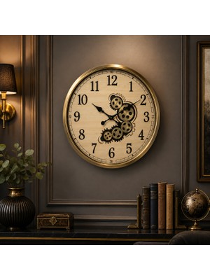 Sleep Nova Imperial Gear Gold Dekoratif Metal Çarklı Duvar Saati Büyük Boy Salon ve Ofis Saati