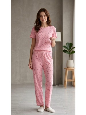 Sleeproom Sıfır Yaka Pointel Kiraz Desenli Kadın Kısa Kol Pijama Takımı