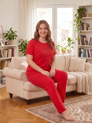 Sleeproom Bisiklet Yaka Çiçekli Yazlık Kadın Pijama Takımı