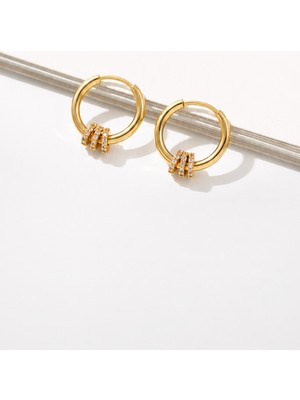 Trend Collection Gold Halka Küpe Zirkon Taş Detaylı Kadın Küpe