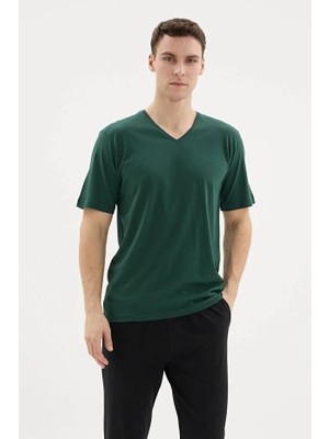 Kly Pijama Kly 26407 Erkek %100 Pamuklu V Yaka Yarım Kollu Büyük Beden Pijama Takım