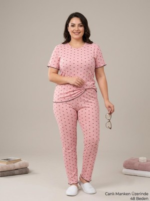 Sleeproom Sıfır Yaka Pointel Kalp Desenli Kısa Kol Kadın Pijama Takımı