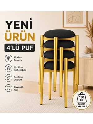 Edmonda Ev Aksesuar Zümra 4lü Puf Tabure Bench Makyaj Sandalyesi Gold Ayak