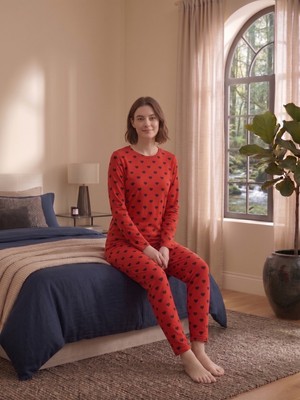 Sleeproom Bisiklet Yaka Büyük Kalp Desen Uzun Kollu Pijama Takımı