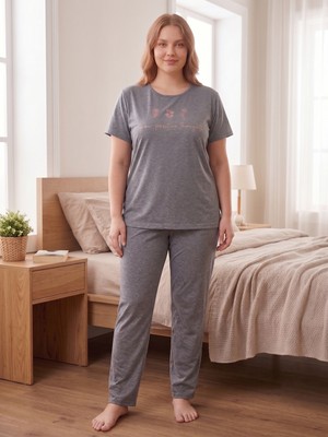 Sleeproom Bisiklet Yaka Çiçekli Yazlık Kadın Pijama Takımı