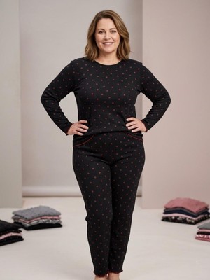 Sleeproom Sıfır Yaka Pointel Çilek Desenli Uzun Kol Kadın Pijama Takımı