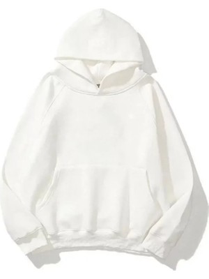 Deluxe Takı ve Giyim 3 Iplik Pamuklu Unisex Kapşonlu Sweetshirt - Beyaz