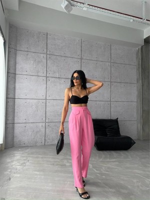 Deluxe Takı ve Giyim Pantolon Kapalı Cep 3 Düğme Detaylı - Pembe