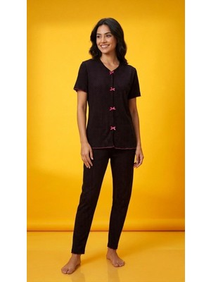 Sleeproom Fiyonklu Pointel Puantiye Desen Kısa Kol Pijama Takım