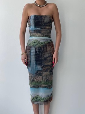 Deluxe Takı ve Giyim Mountain Straplez Tül Elbise