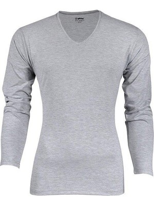 Yıldız Premium Erkek Pamuklu Likralı Ince Teri Emer V Yaka Uzun Kollu Body Sweatshirt