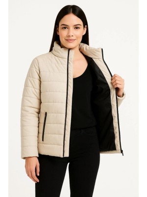 Deluxe Takı ve Giyim Bomber Mont Ceket – Su Itici Kumaş, Kapitone Astarlı, Fermuarlı, Kışlık - Bej