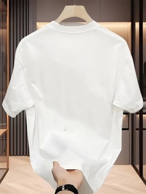 Deluxe Takı ve Giyim Baskılı Oversize Bisiklet Yaka T-Shirt - Beyaz