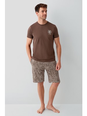 Arnetta Premium Erkek Tiger %100 Pamuklu Rahat Kısa Kollu Şortlu Baba-Oğul Pijama Takım