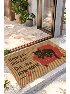 Decovetro Kapı Önü Halı Paspas Kedi Hope You Like Cats Baskılı 40 x 60 cm