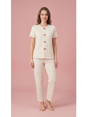 Sleeproom Fiyonklu Pointel Kiraz Desen Kısa Kol Pijama Takım