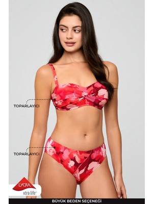 Kom Bluren Straplez Desenli Bikini Takımı Kırmızı
