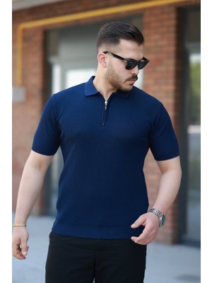 Deluxe Takı ve Giyim Erkek Fermuarlı Yakalı Kısa Kollu Tshirt