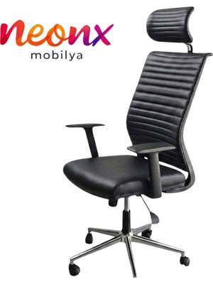 Neonx|spring Pro Başlıklı Deri ve Metal Ayaklı Çalışma Sandalyesi Ultra Lüx