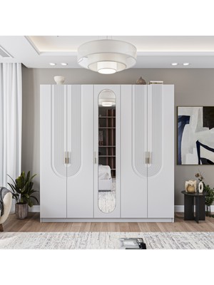 Velmo Aspen 5 Kapaklı Gardırop (Beyaz)