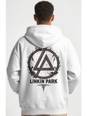 Sevbano Linkin Park Rock Metal Müzik Grubu Sırt Baskılı Unisex Oversize Penye Hoodie