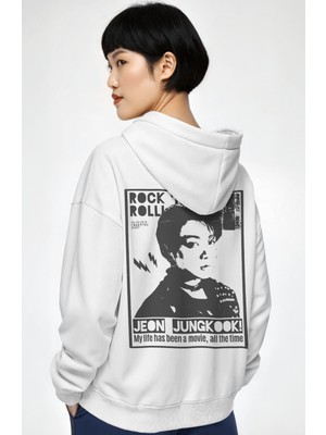 Sevbano Jeon Jungkook Rock In Roll Şarkıcı Sırt Baskılı Unisex Oversize Penye Hoodie