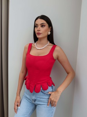 Esra Helvacı Fermuar Detaylı Korse Bluz