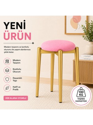 Edmonda Ev Aksesuar Zümra Tekli Puf Tabure Bench Makyaj Sandalyesi Gold Ayak