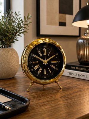Sleep Nova Gold Vintage Roma Rakamlı Dekoratif Masa Saati | Retro Metal Salon & Ofis Saati