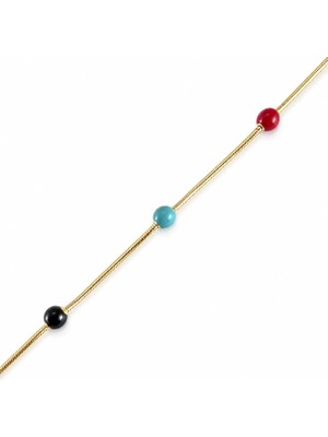 Zeino Renkli Mineli Top Bileklik - 14K Altın Kaplama - 17+3 cm