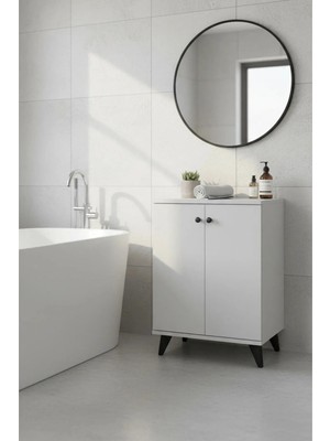 Dienni Simple Çok Amaçlı Dolap 2 Raflı 2 Kapaklı 60X44X80 Beyaz
