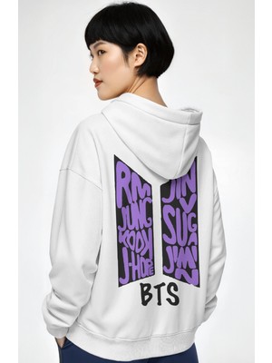 Sevbano Bts Müzik Grubu Sırt Baskılı Unisex Oversize Penye Hoodie