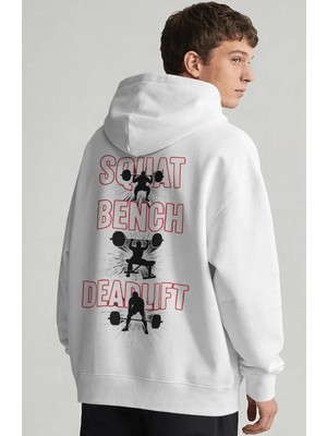 Sevbano Squat Bench Deadlift Fitness Gym Bodybuilding Sporcu Sırt Baskılı Unisex Oversize Penye Hoodie