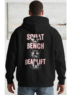 Sevbano Squat Bench Deadlift Fitness Gym Bodybuilding Sporcu Sırt Baskılı Unisex Oversize Penye Hoodie