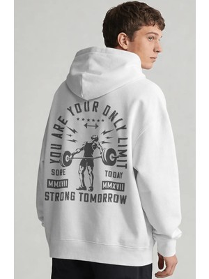 Sevbano Fitness Gym Bodybuilding Sporcu Sırt Baskılı Unisex Oversize Penye Hoodie